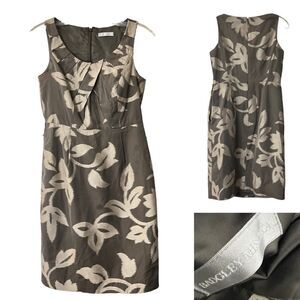 Badgley Mischka dress‎ size xs/0 taupe floral jacquard sheath dress -2